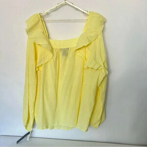 Design 365 Size 3X Yellow Long Sleeve Gauzy Textured Material Square Neck Woven